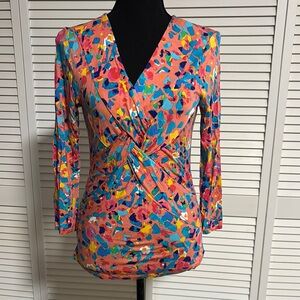 Cable & Gauge Fitted Blouse with Wrap Style and Three Quarter Sleeves